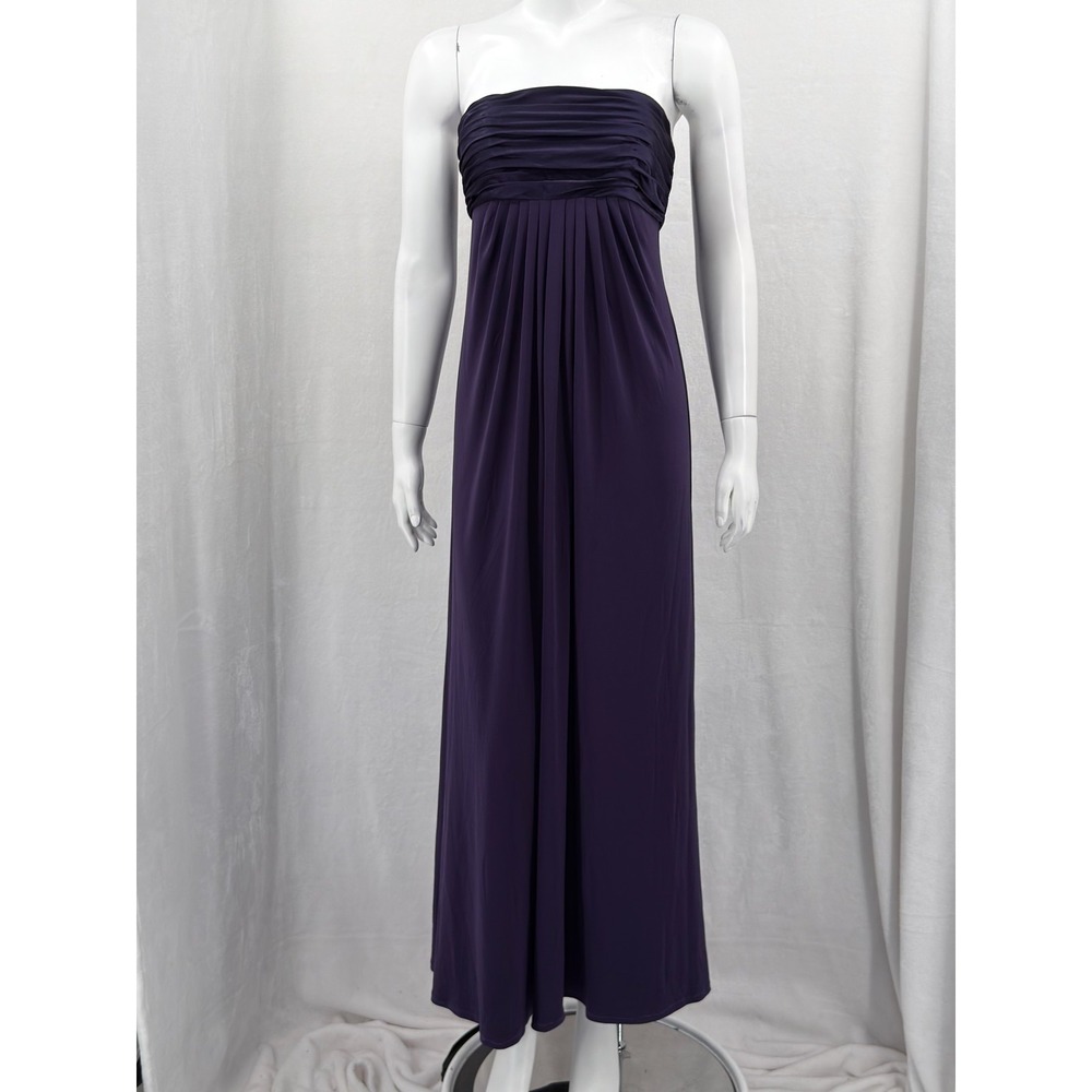 Davids Bridal Dress Women 4 Purple Strapless Ruched Maxi Formal Wedding Occasion